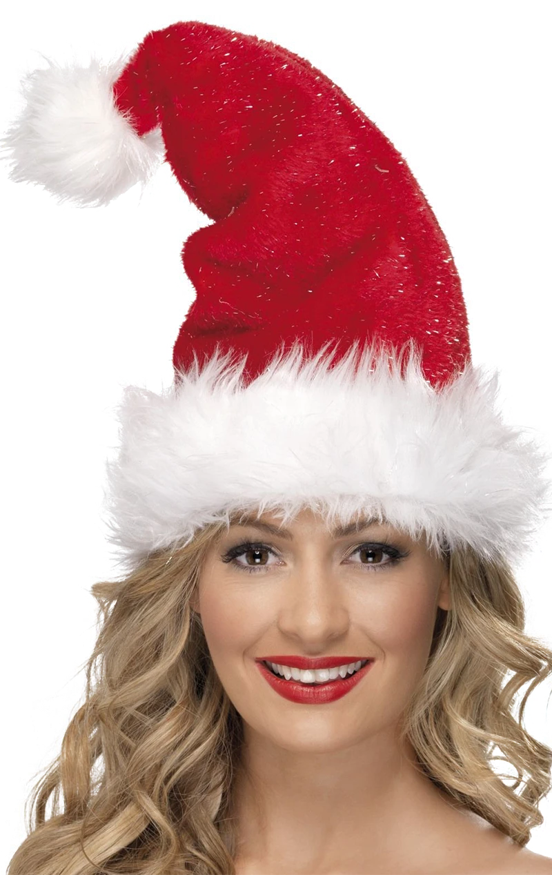 Smiffys Adult Luxury Santa Hat With Tinsel 1 Smiffys Adult Luxury Santa Hat With Tinsel