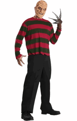 Mens Freddy Krueger Shirt With Facepiece Costume