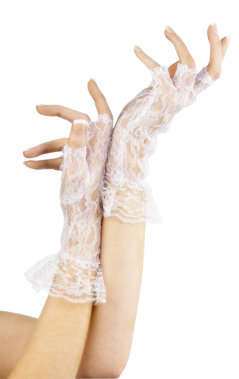 Smiffys Adult White Short Lace Fingerless Gloves 1 Smiffys Adult White Short Lace Fingerless Gloves