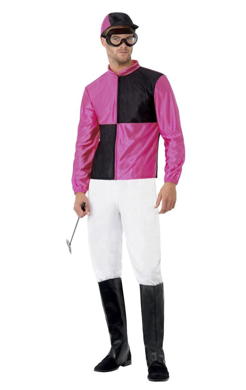 Smiffys Mens Pink And Black Jockey Costume 1 Smiffys Mens Pink And Black Jockey Costume