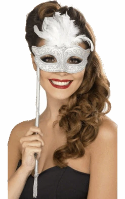 Smiffys White Masquerade Facepiece On Stick