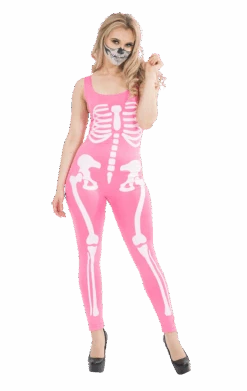 Womens Pink Skeleton Jumpsuit Costume