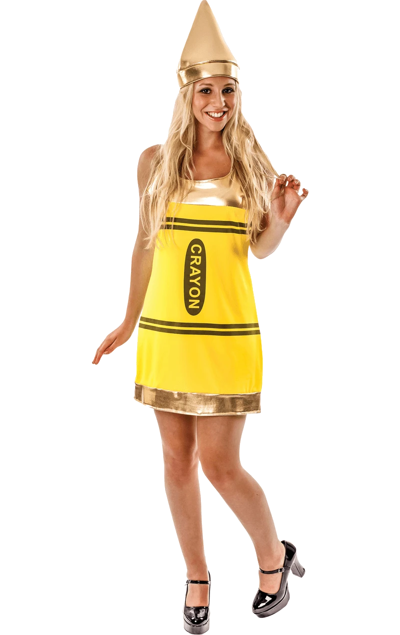 Womens Yellow Crayon Dress Costume 1 Womens Yellow Crayon Dress Costume