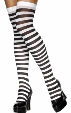 Smiffys Black & White Striped Stockings