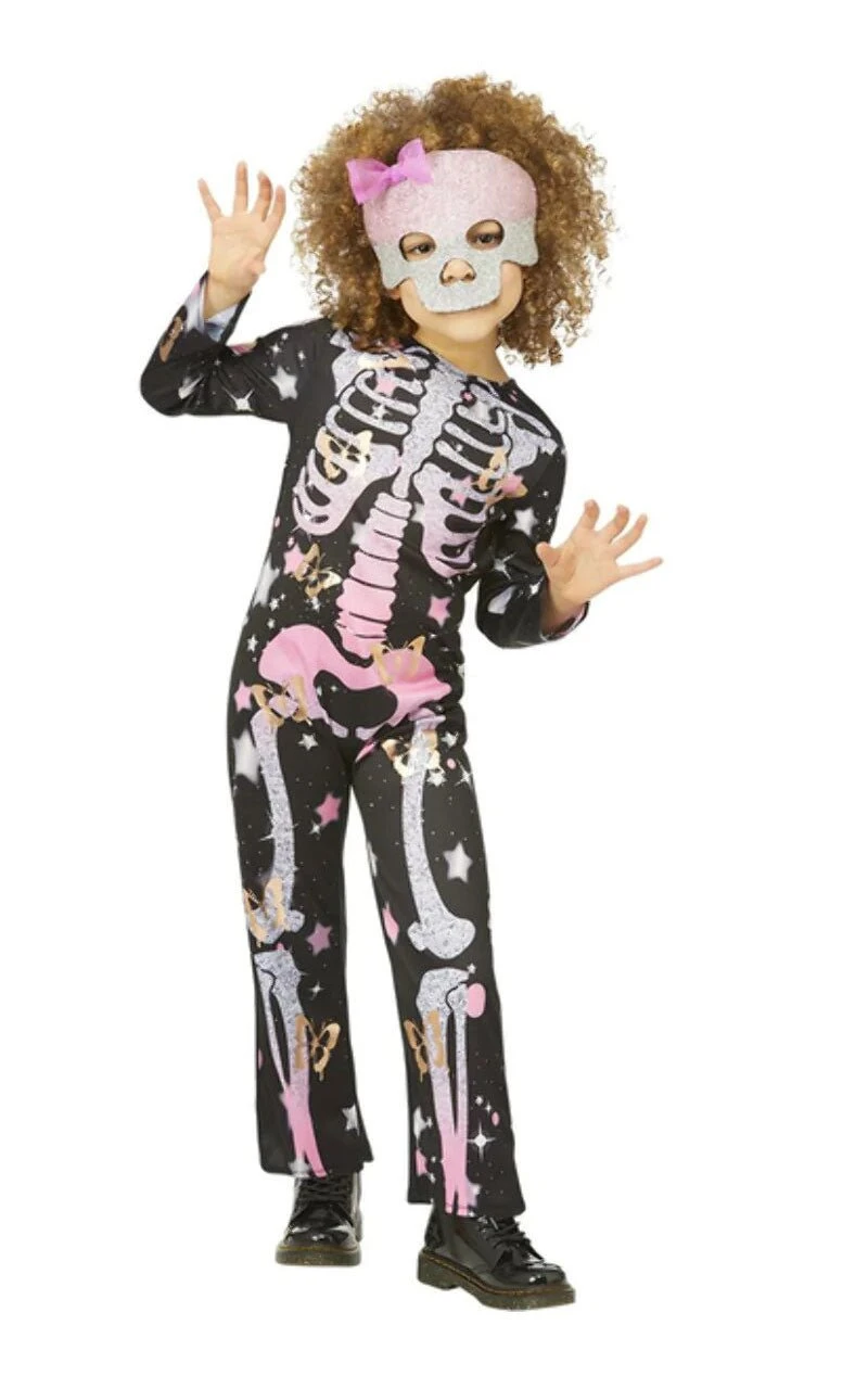 GENERIC Childrens Skeleton Rose Gold Sparkle Costume 2 GENERIC Childrens Skeleton Rose Gold Sparkle Costume - Image 2